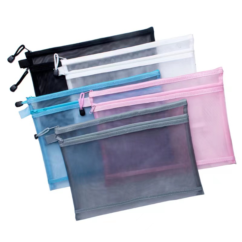 Double-Layer Mesh Transparent File Bag Test Paper Information Nylon Student Pencil Case A4 A5 A6 Contract Storage Zipper Office Supplies Stationery Sorting