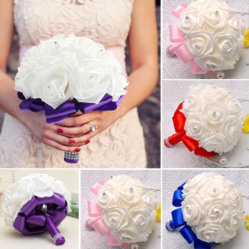 Handmade New Crystal Bridal Wedding Bouquet Silk Flower Bridesmaid