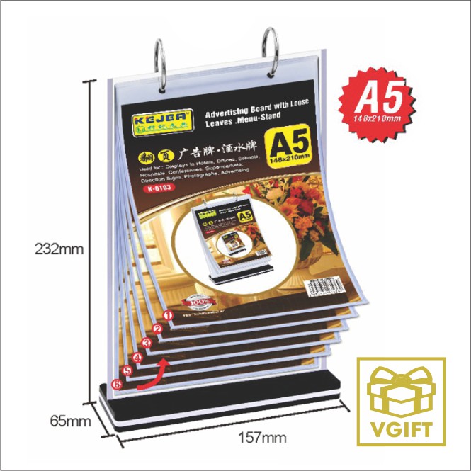 A5 / A4 Paper Table Menu Stand with 6 Pocket Displays for Hotel ...