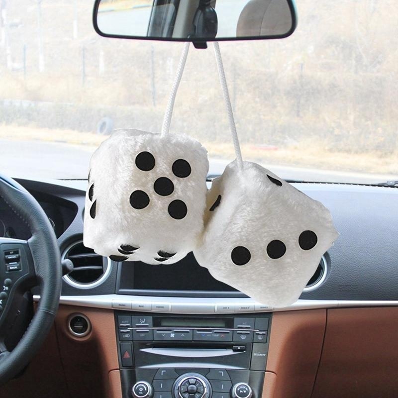 Car Truck Parts Automotive Pair Blue Fuzzy Dice Dots Rear View Mirror Hangers Vintage Auto Accessories