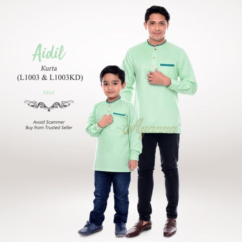 Baju Raya Sedondon Tema Warna Mint (Hijau Pastel) Set Family Ayah Ibu Anak Baju Kurung Baju Melayu Kurta [RAYAFR]