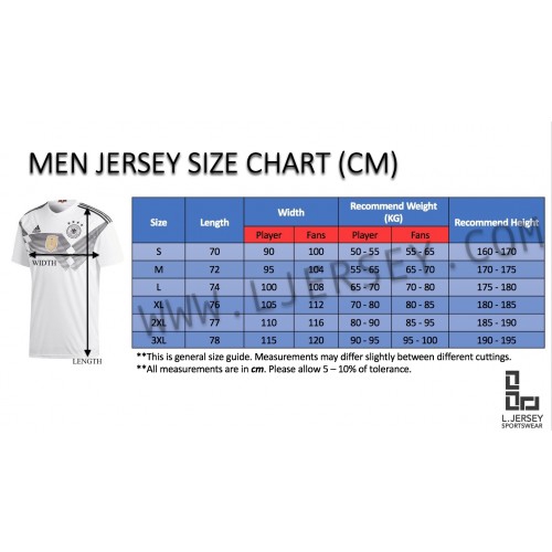 new balance jersey size chart