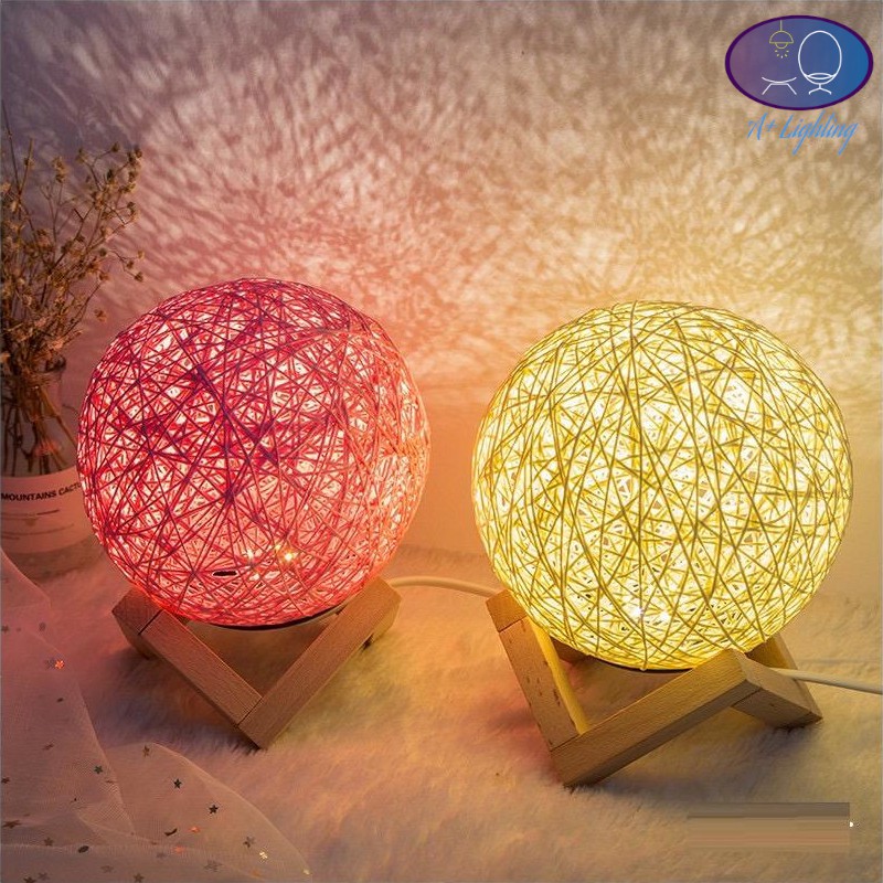 2 Pin Plug Rattan Ball LED Table Lamp 3D Moon Night 2 Pin Plug Rattan Ball LED Table Lamp 3D Moon Night