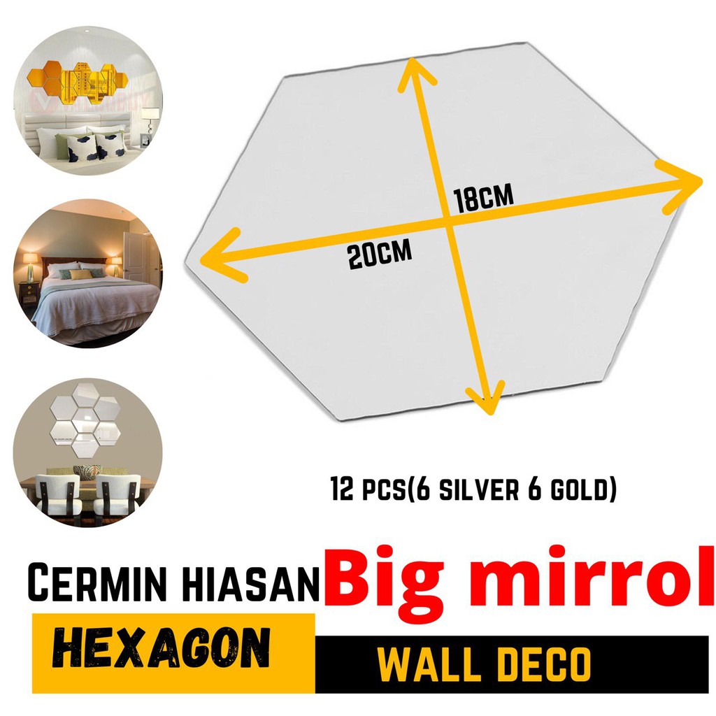 Ready Item Senang Kan Nak Dapat Rumah Idaman Dengan Hiasan 12 Pcs Cermin Hexagon Wall Deco Gold Silver Shopee Malaysia