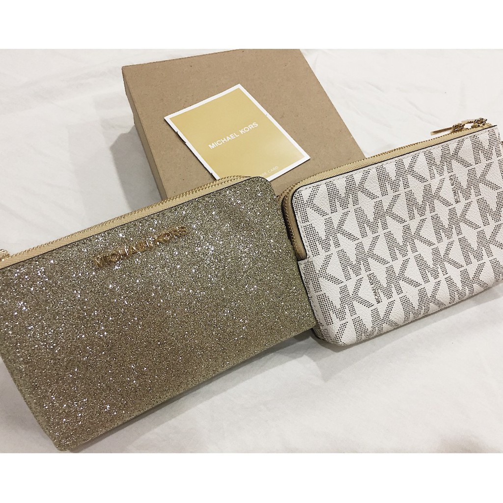 ORI Michael Kors Glitter Double-Zip Wristlet Wallet | Shopee Malaysia