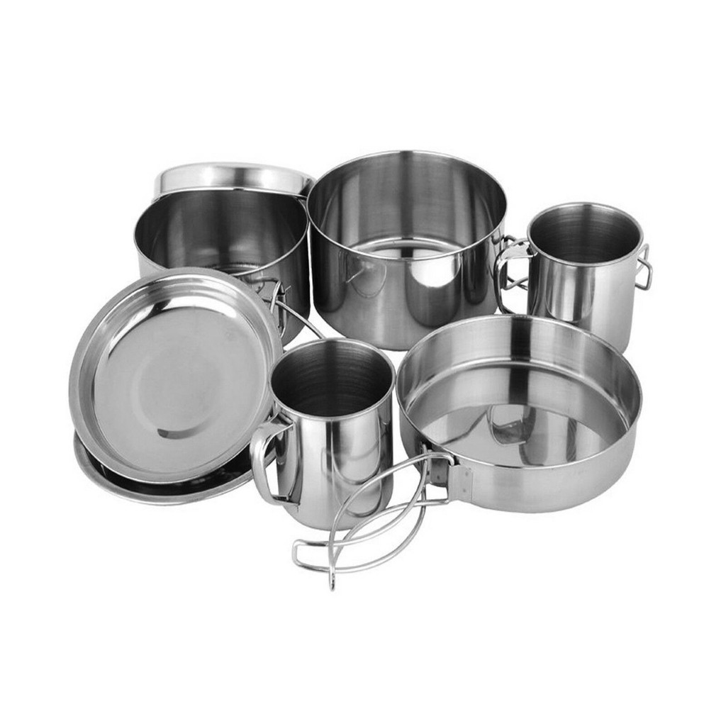 Camping Cooking Set Stainless Steel Outdoor Portable Cookware Set Berkhemah Set Peralatan Masak(4,8pcs/set)