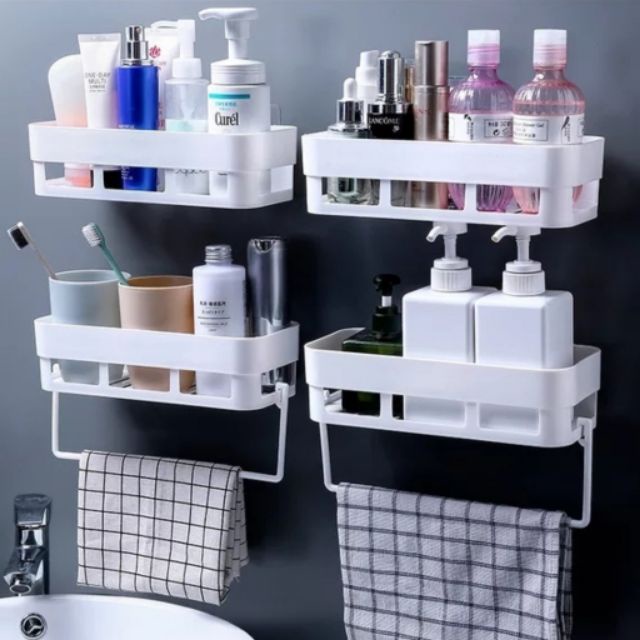 Bathroom & Kitchen Unique Wall Mounted Sticky Shelving Storage Rack ...