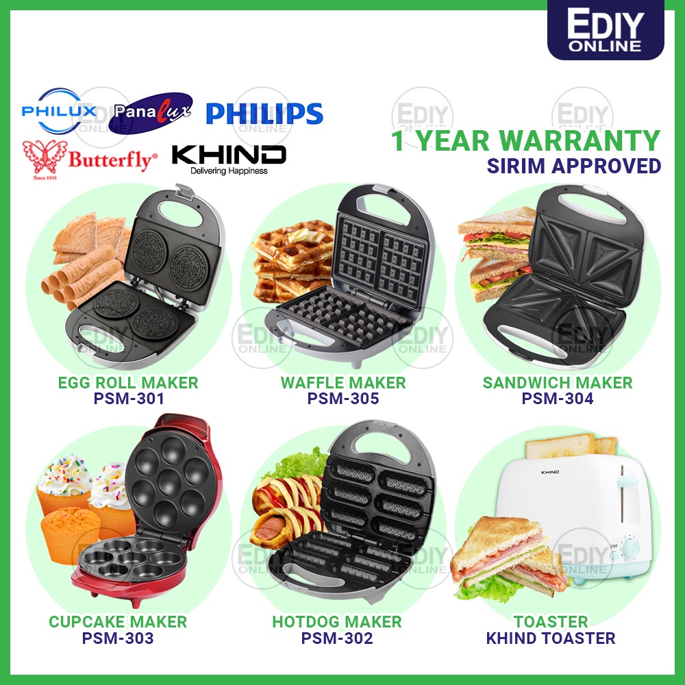 Panalux Khind Electric BBQ Egg Roll Mini Waffle Cupcake Sandwich Maker