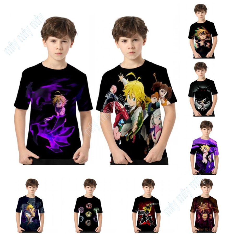 Boys Girls Anime T-shirt The Seven Deadly Sins Meliodas Zeldris Cosplay Kids Casual Short Sleeve Tees Tops