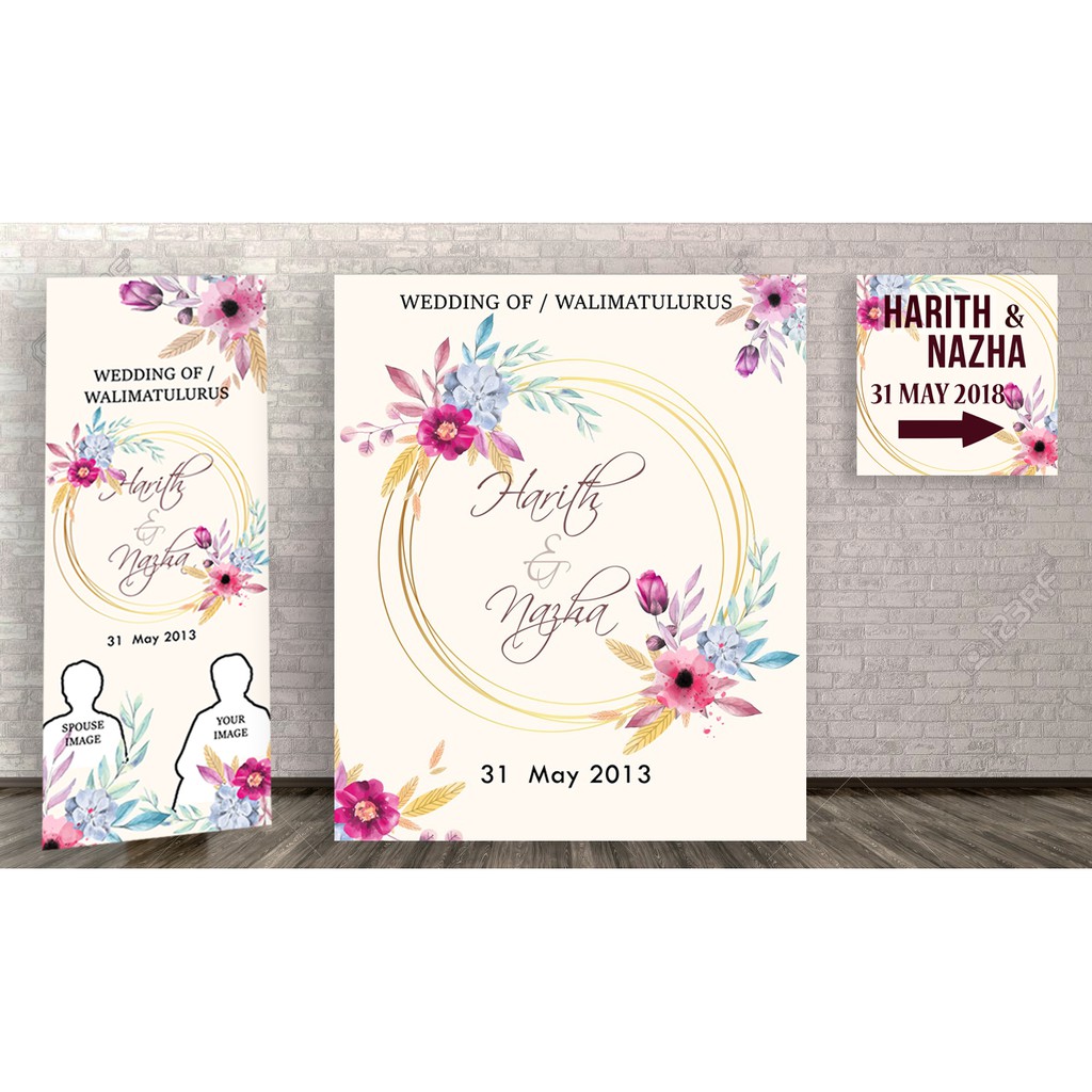 Bunting Backdrop Wedding Kahwin Package Pink Blue Shopee