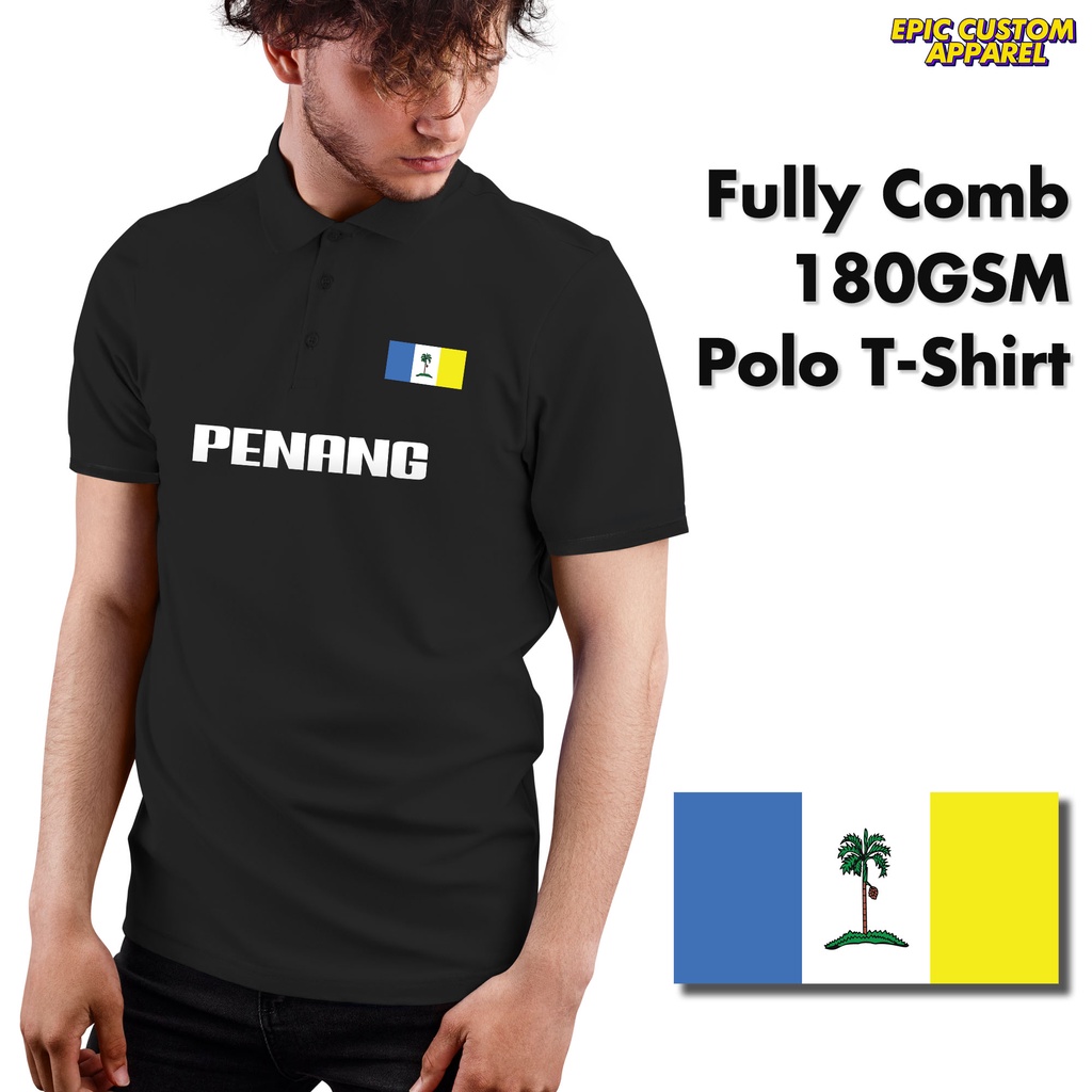 Penang Pulau Pinang Flag and Word Tee 100% Cotton 180gsm Polo Collar T-Shirt Unisex