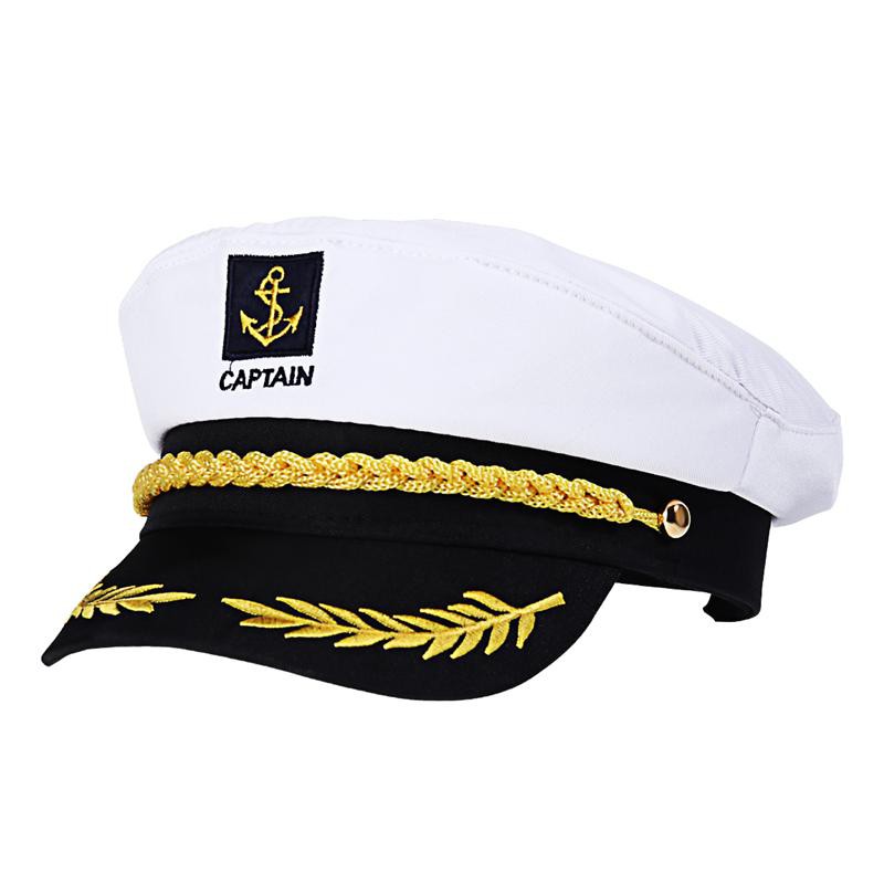 Adult Yacht Boat Ship Sailor Captain Costume Hat Cap Navy Marine Admiral Embroidered Captain'S Cap (White)