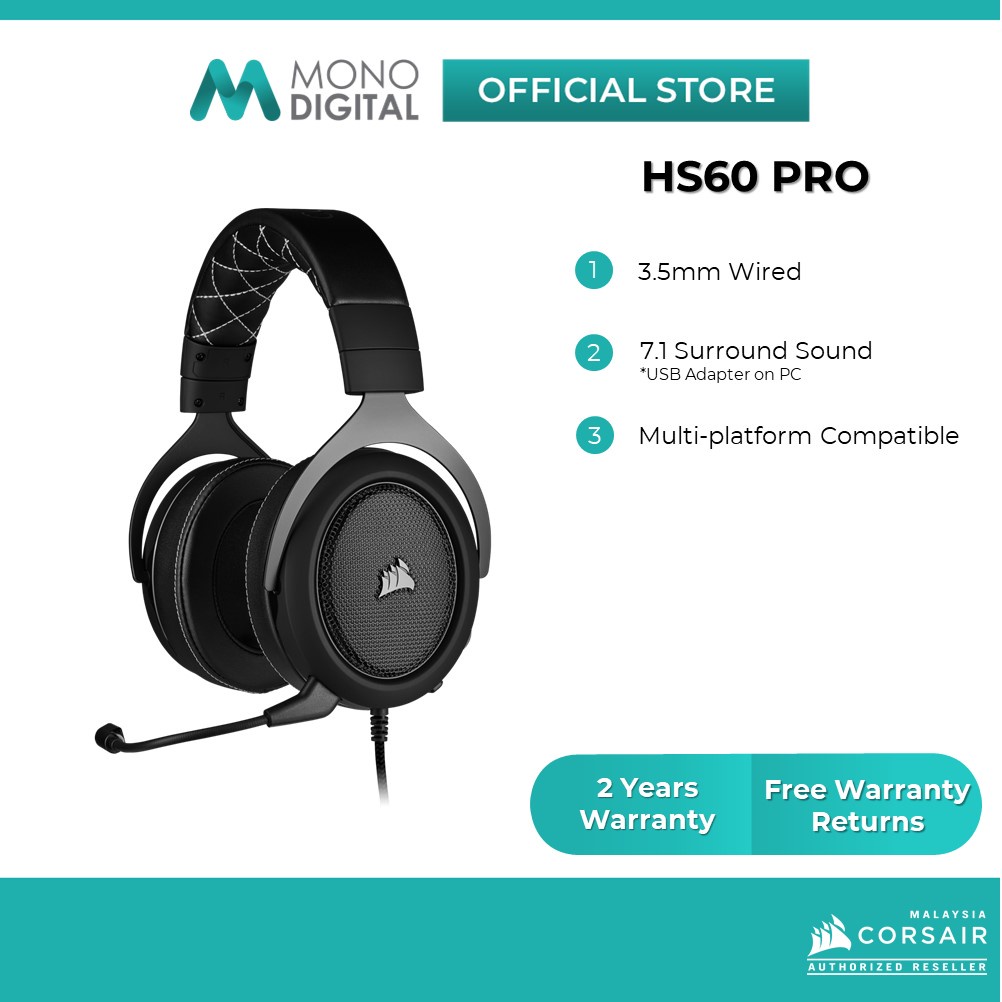Corsair HS60 Pro 7.1 Surround Sound Gaming Headset - Carbon/White