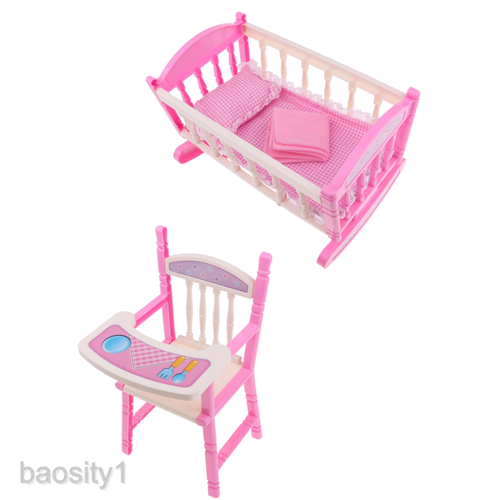 Realistic Baby Doll Bed Cradle Dining Chair Set For 9 11 Reborn