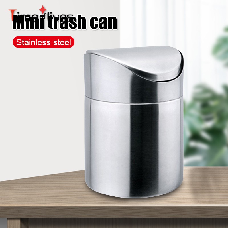 Stainless Steel Small Mini Trash with Swing Top Lid Countertop Trash
