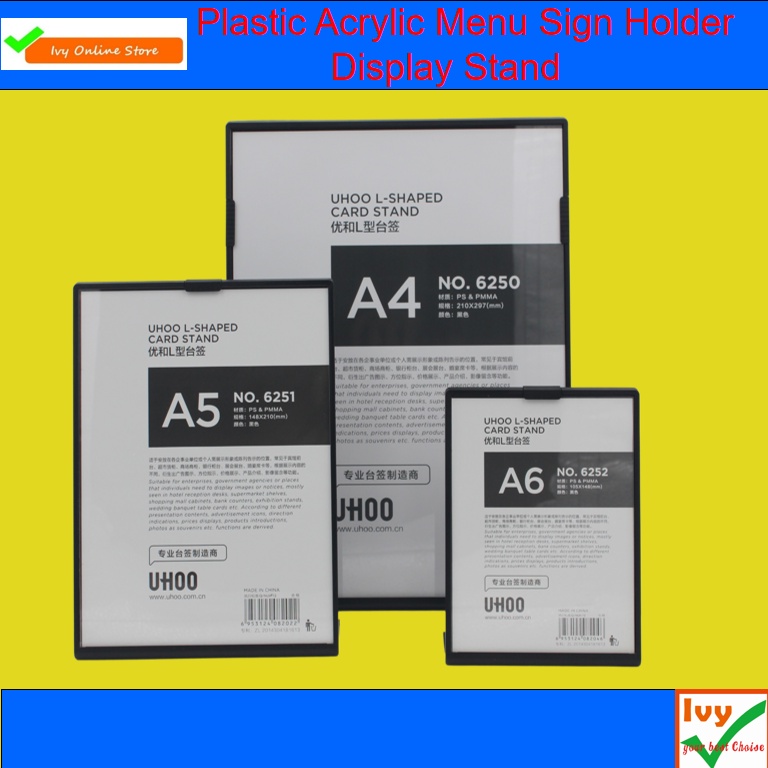 A4 A5 A6 LShaped Plastic Acrylic Menu Sign Holder Stand Restaurant