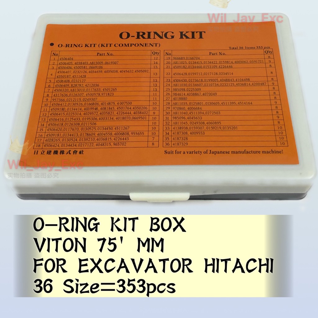 O Ring Kit Box Vtn 75 Shore Mm Size For Excavator Hitachi Oring 353 Pcs Shopee Malaysia