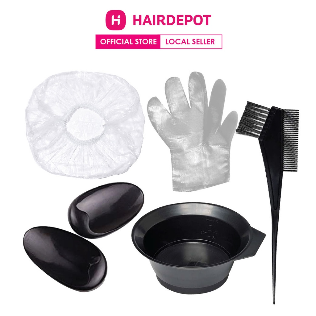 Hair Dye Tools Full Kits Set (7pcs) Mixing Bowl + 2in1 Dye Comb +  Disposable Gloves + Ear Cover + Shower Cap | Shopee Malaysia