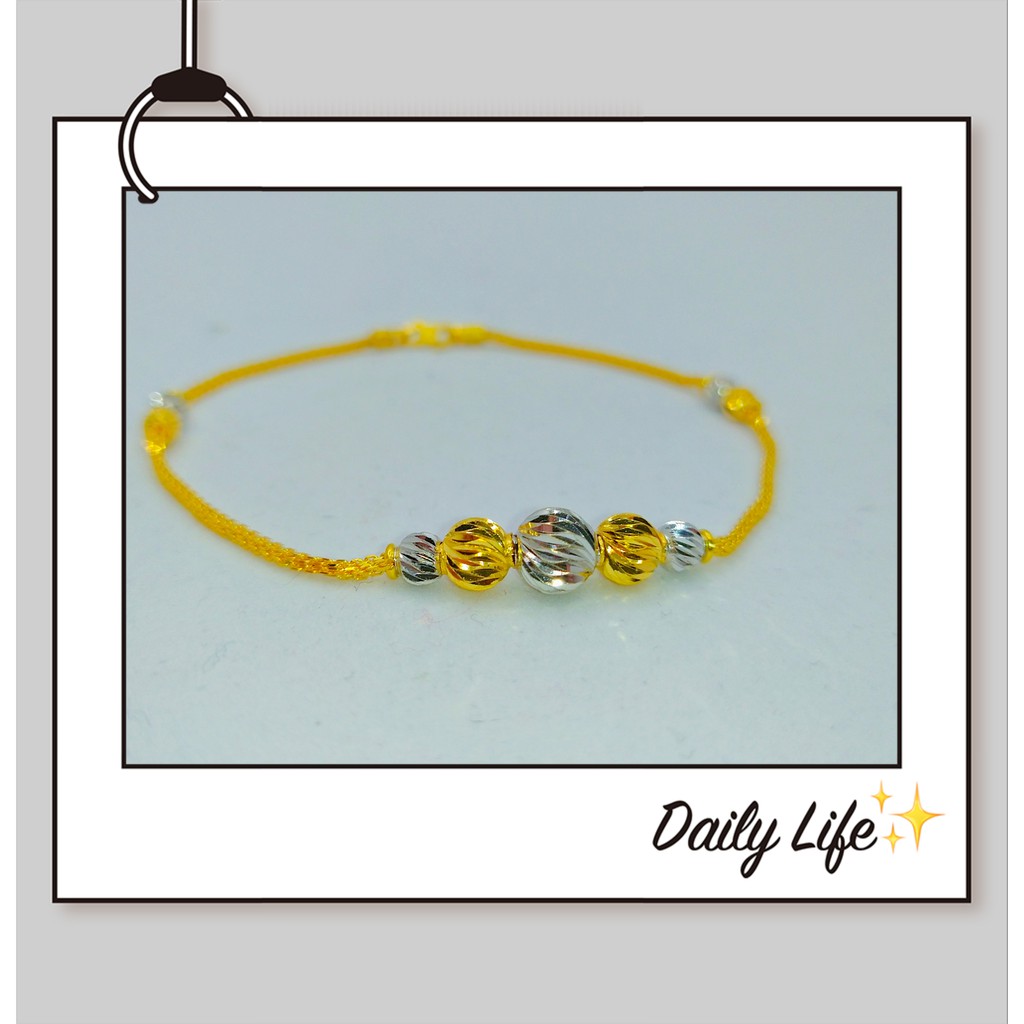 916 Gold Bracelets Laser Ball With White Gold Plated Emas 916 Rantai Tangan Fesyen Bola Bersalut Emas Putih 10j4x