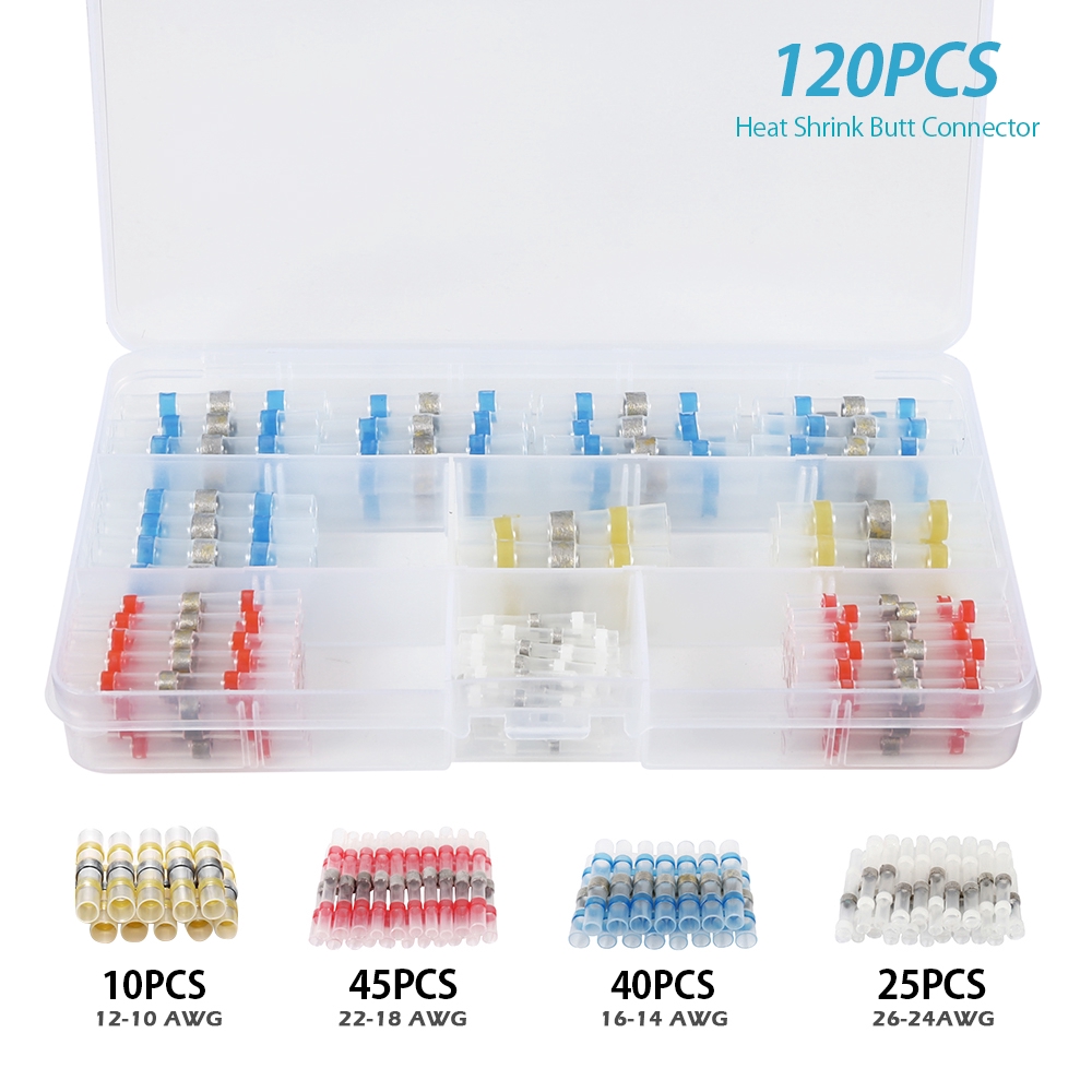 25Pcs 12-10 AWG Yellow Adhesive Glue Heat Shrink Butt Wire Crimp Connector