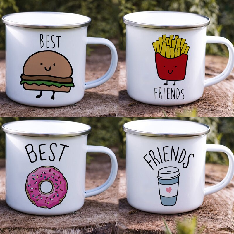 Hamburg Fries Enamel Mug Cup Funny Magical Best Friends Outdoors Metal Enamel Campfire Cup Birthday Gifts