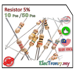 (1K Ohm~9.1K Ohm) 10 Pcs / 50 Pcs Carbon Film Resistor Perintang 1/4Watt 0.25W 5%