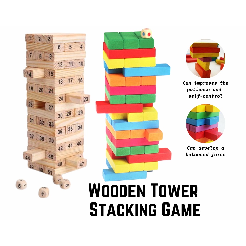 Wooden Number & Colour Folds High Stacking Block Tumbling Tower / Block Kayu Mainan Nombor & Warna (48Pcs)