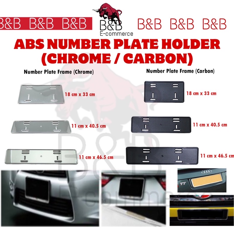 Ready StockUniversal PLASTIC ABS SILVER CHROME & Carbon NUMBER PLATE HOLDER LICENCE PLATE FRAME(1pc)