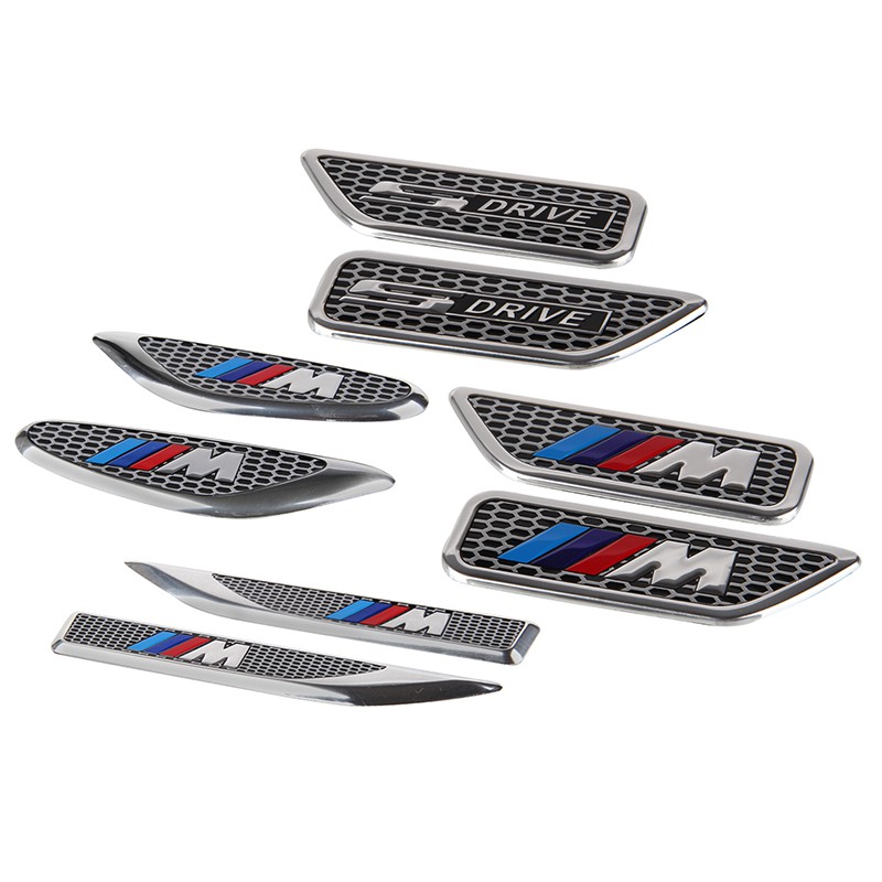 A Pair S Drive M Power Logo Metal Car Side Fender Sticker for BMW X7 I3 M5 6 X6M X5M M6 GT 4 X2 M2 I8 M4 Emblem Badge