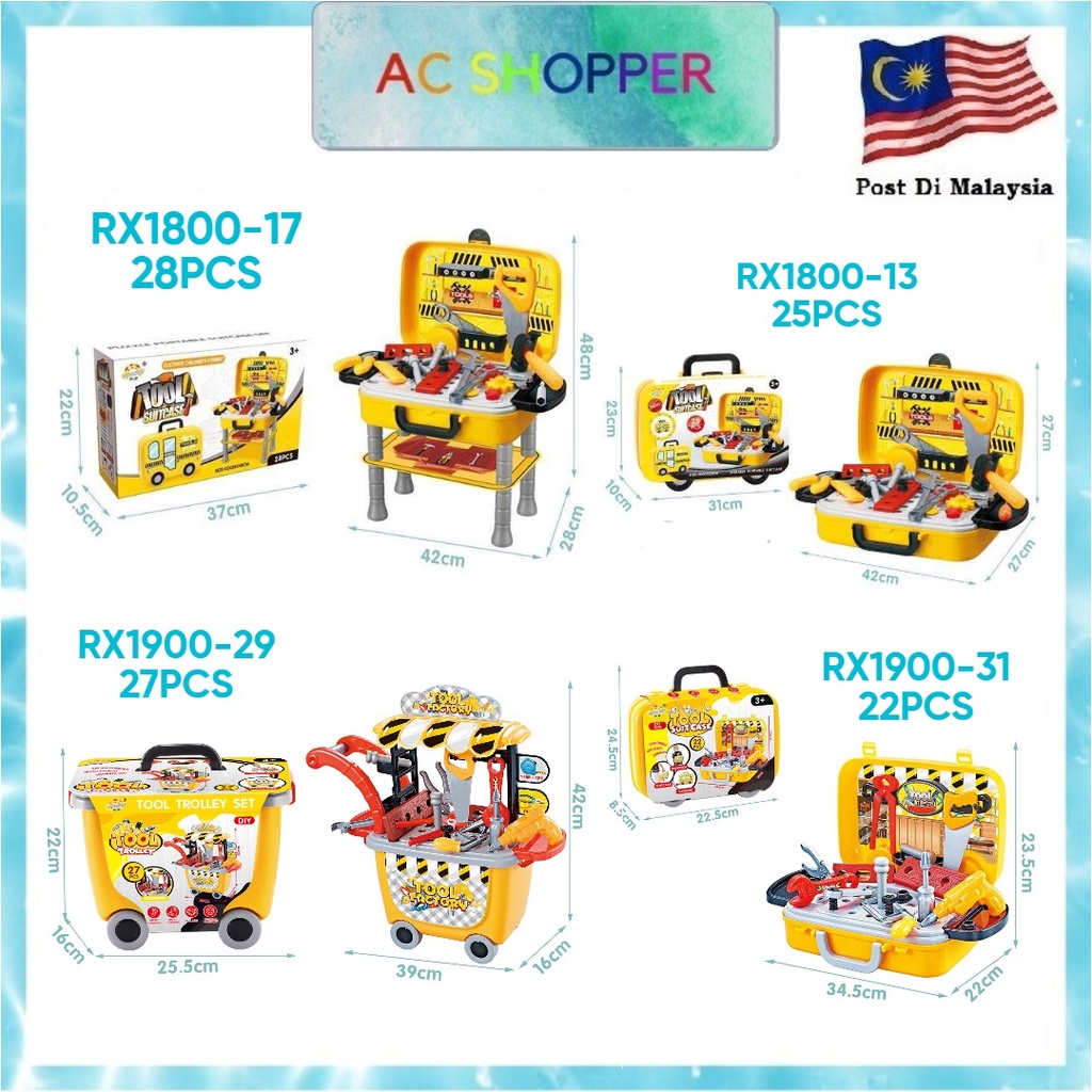 Repair Tools Tollery Suitcase Table Backpack Pretend Play Game Set Kids Toy Mainan Alat Pembaikan Anak Learning