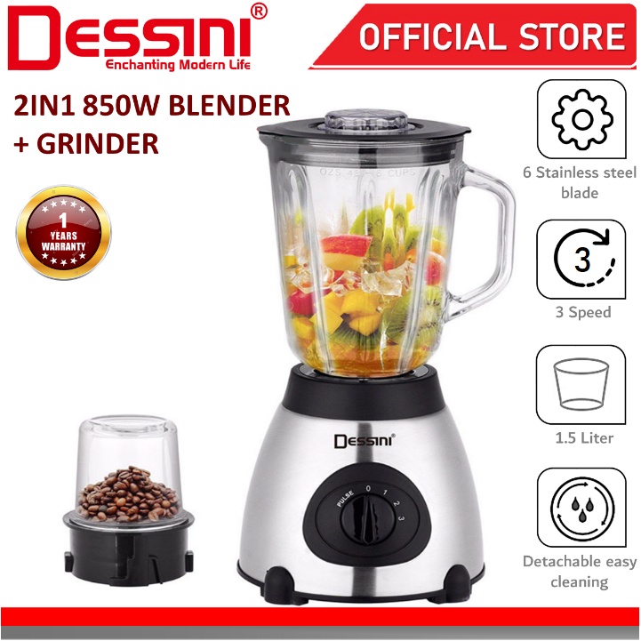 DESSINI ITALY Stainless Steel Blender Grinder Mixer Juicer Extractor Food Processor Smoothie Ice Crusher Pengisar (1.5L)