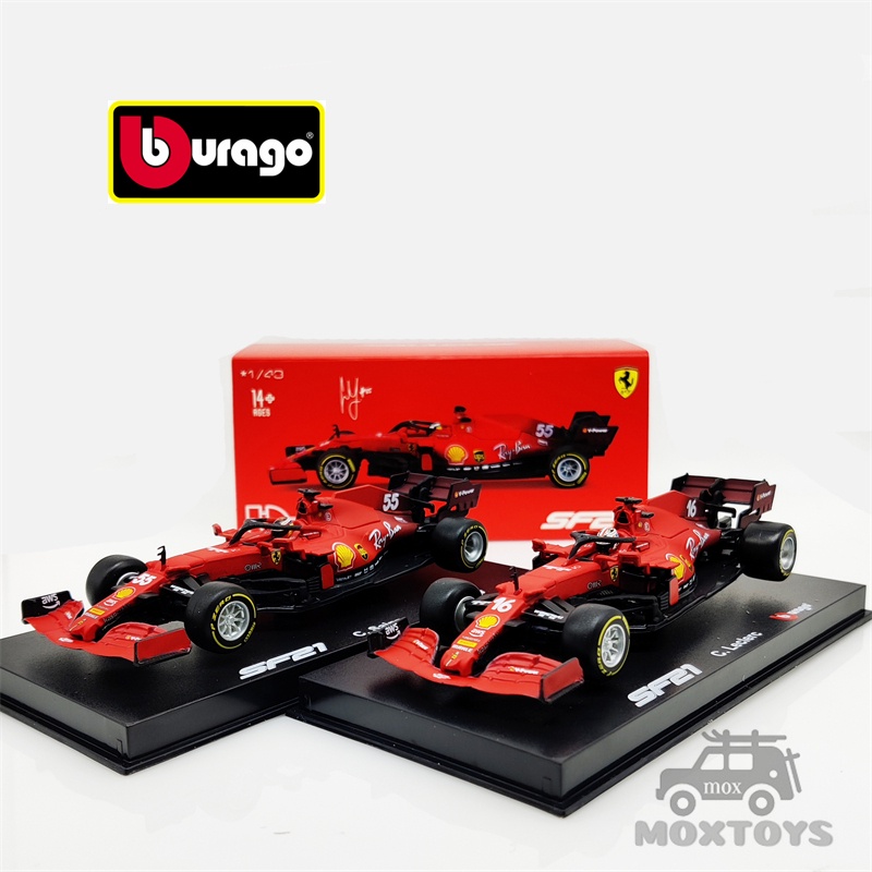 Bburago 1:43 F1 2021 Ferrari SF21 No.16 Charles Leclerc/No.55 Carlos Sainz Helmet ver Diecast Racing Car