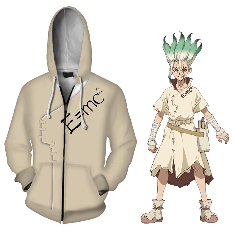 drstone lshigami senku cosplay 3d printed hoodie zip up jacket