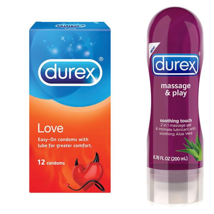 Durex Love Condom 12's + Durex Play Massage Gel Lube 2 in 1 Aloe Vera
