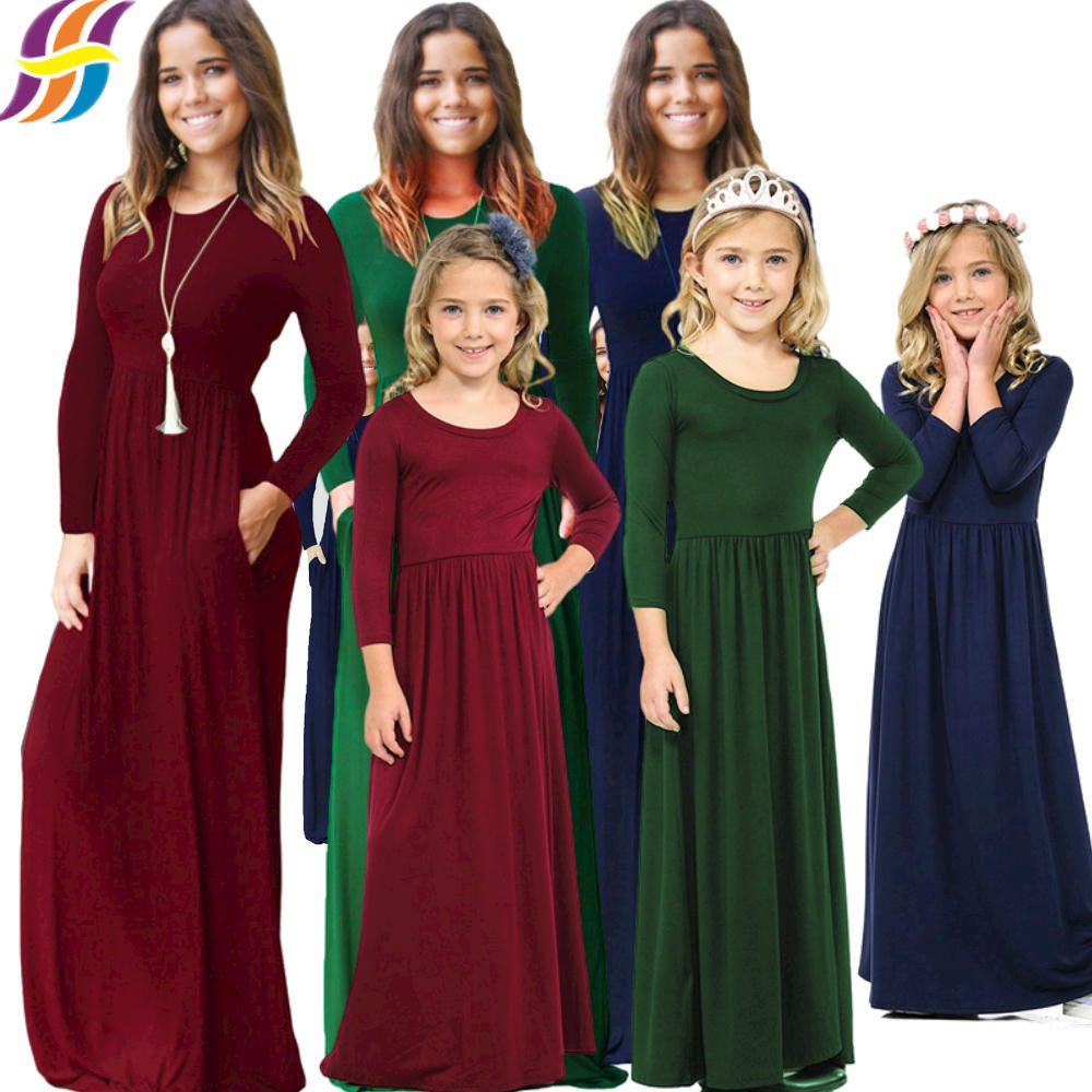 Mom And Me Matching Outfit Maxi Dress Girls Kids Prince Dresses Family Setting Women A line Long Dress Muslimah Jubah Causul Plain Maxi Dresses Pregnant Maternity Dress