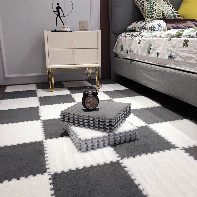 Interlocking Carpet Tiles Plush Foam, Living Room Floor Carpet Tiles