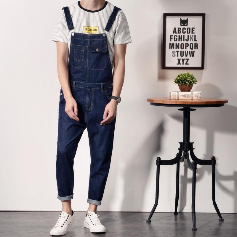 slim fit denim overalls