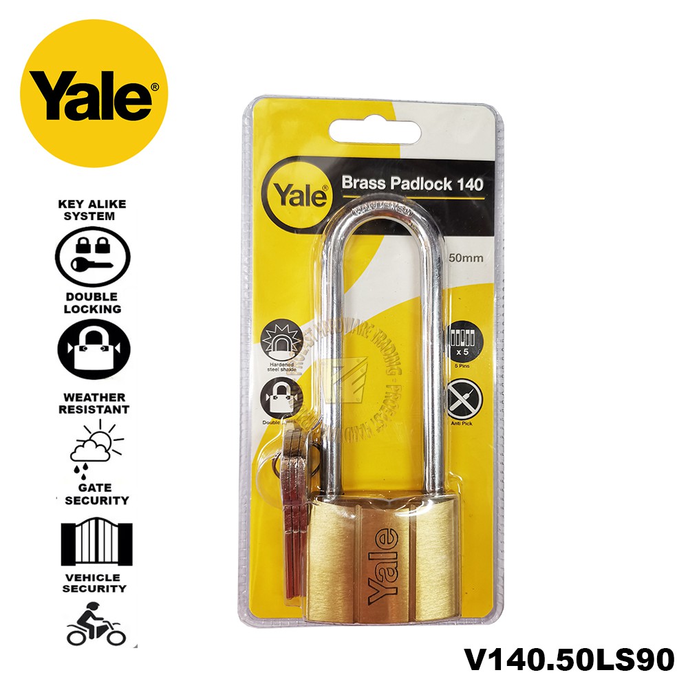 YALE SECURITY LONG SHACKLE PADLOCK 40mm WITH 3 KEYS NEW SOLID BRASS 