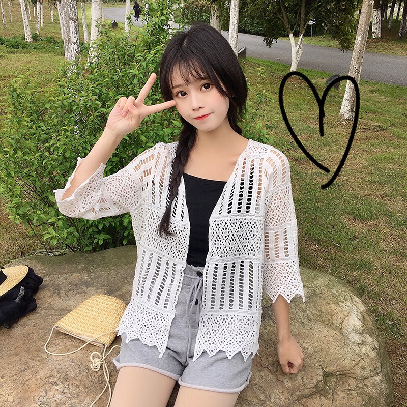 ladies white crochet cardigan
