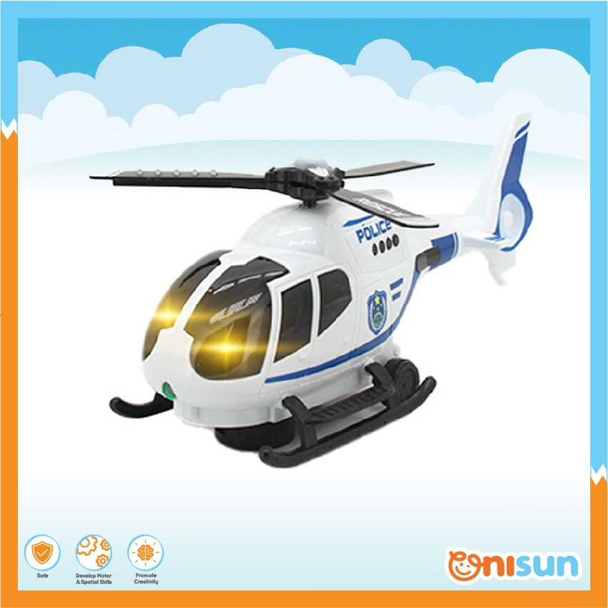 【Ready Stock】Kids Police Helicopter Model Auto Moving Electronic Vehicles Toy with Light and Music (Mainan Helikopter)