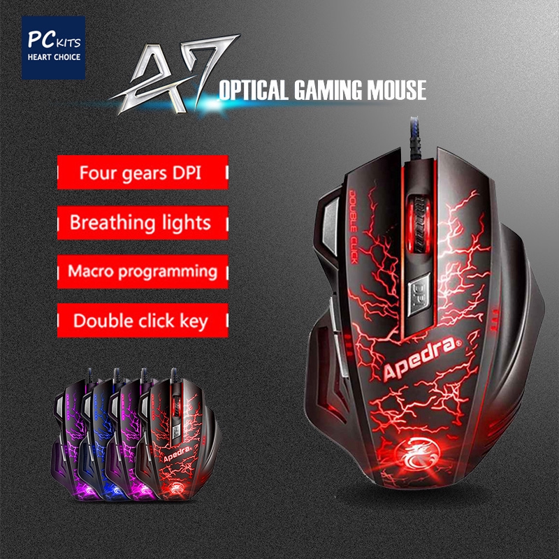 Apedra A7 USB Wired Gaming Mouse Professional 7 Button Macro Definition  Optical Computer Mouse Cable Mice For Laptop PC - Shopee Malaysia