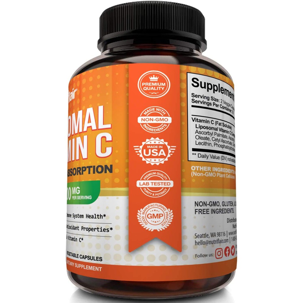 NutriFlair Liposomal Vitamin C 1600mg, 180 Capsules - High Absorption, Fat  Soluble VIT C, Antioxidant Supplement, Higher Bioavailability Immune System  Support  Collagen Booster, Non-GMO, Vegan Pills | Shopee Malaysia