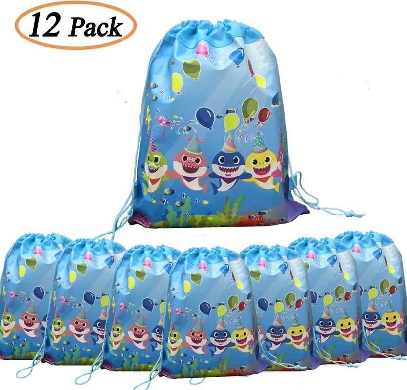 12 Pack Cute Baby Shark Drawstring Bags 14" * 11" Shark Gift Bags