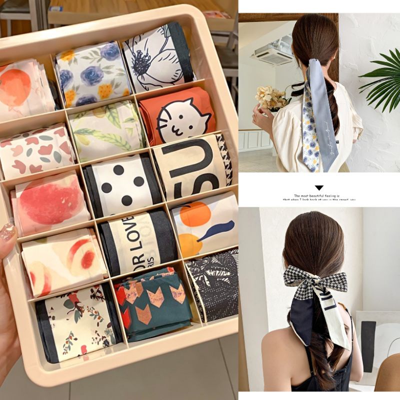 Ready StockHair scraf hair band ribbon Korean Ins Ponytail Hair Tie Scarf Ribbon silk scarf法式时尚丝巾发带绑发飘带马尾百变发饰