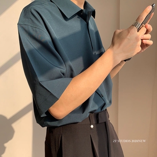 【EI KA 】 M - 2XL Pure color Short sleeve Shirt All-match Half sleeve