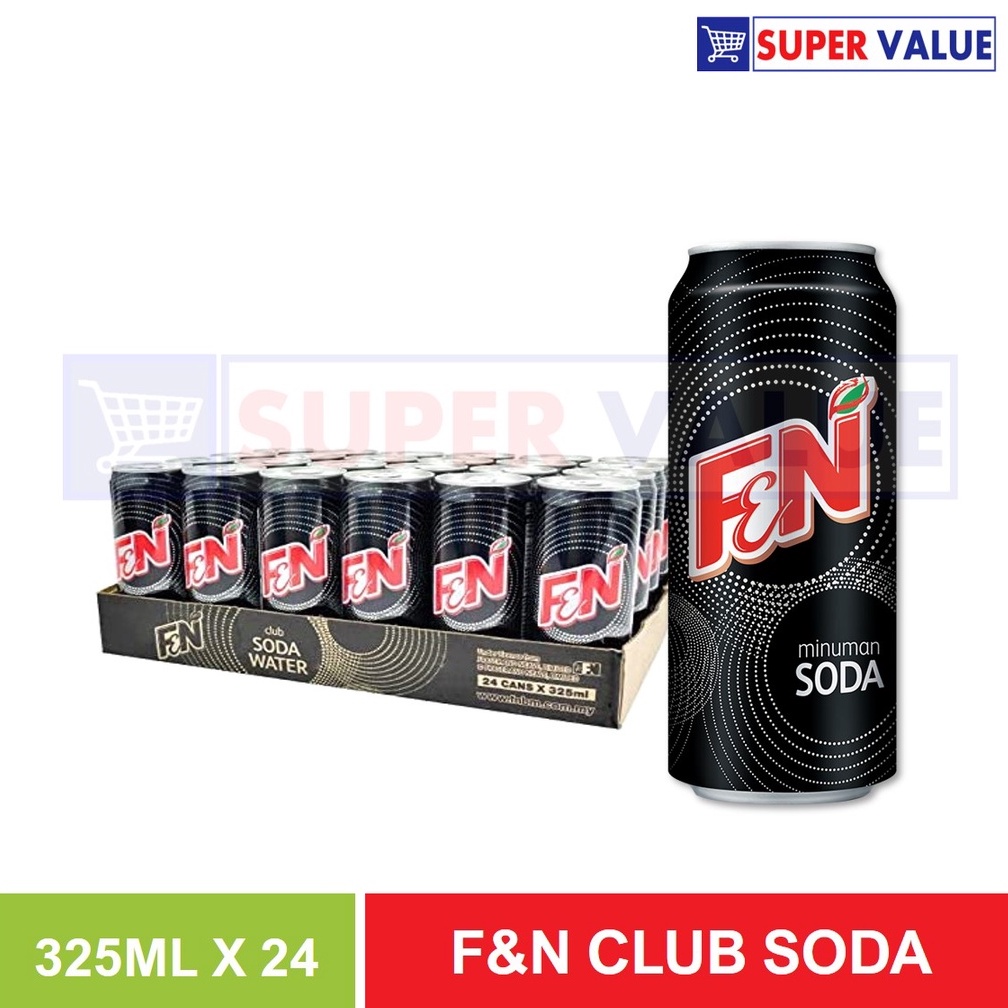 F&N Clubsoda Can 325ml x 24 Pack - Sparkling Water, Refreshing Soda, Carbonated Drink, Fizzy Beverage