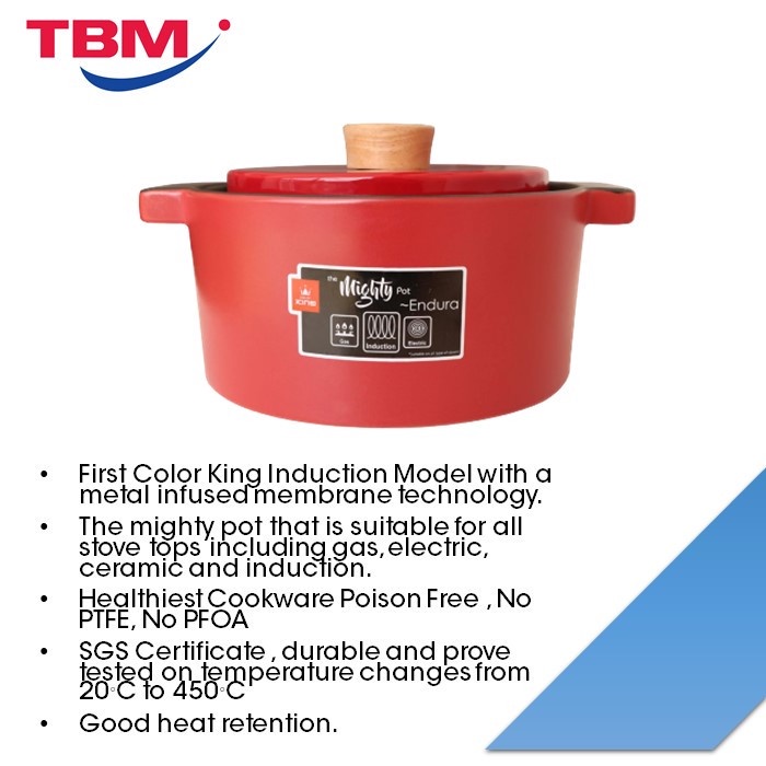 Color King Red Endura Stock Pot Chili Red Suitable For Induction Cooker (4000ml) 3461-4000