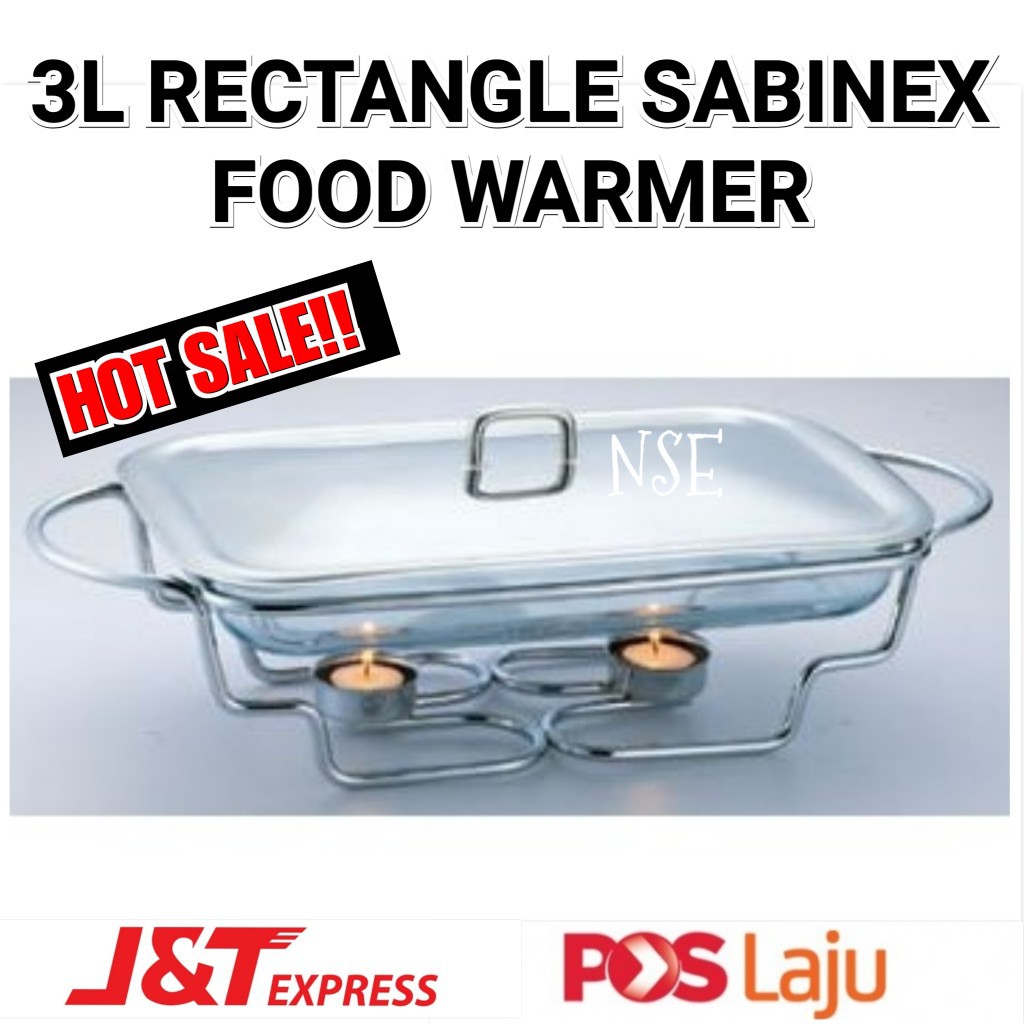 SALE!! 3 LITRE RECTANGLE SABINEX FOOD WARMER / BUFFET SET KACA PETAK WITH RACK / BUFFET FOOD TRAY SET