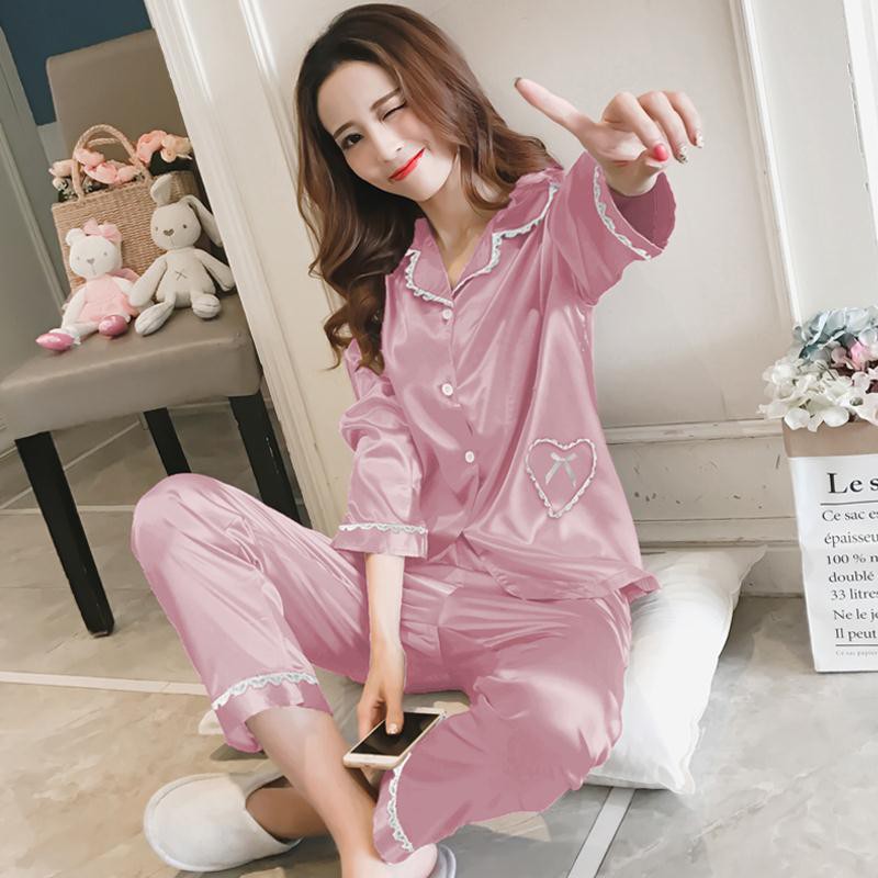 Ready Stock in Malaysia! SBF PLUS size MXXL Satin Long Sleeve Pajamas Baju Tidur Silk Pyjamas