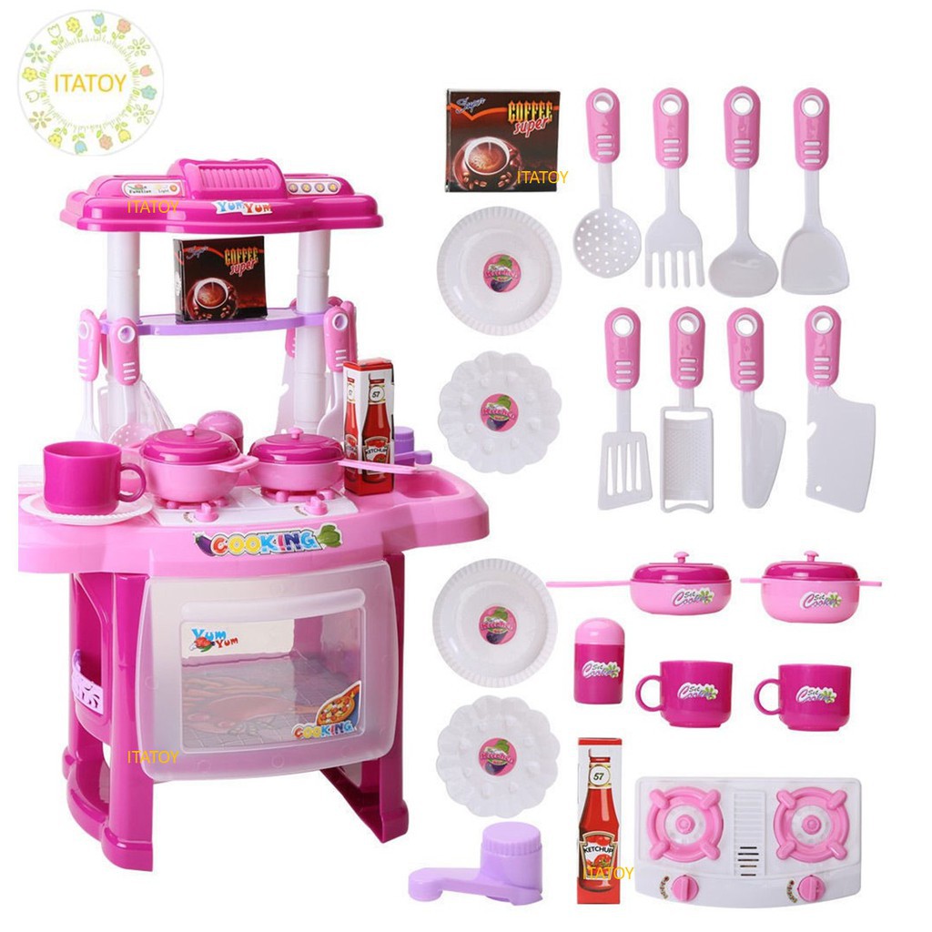 kids kitchen set pink